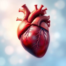 A beautifully detailed illustration of a human heart, showcasing its anatomical features such as arteries, veins, and chambers