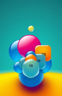 A visually striking geometric representation of the concept of growth and addition, featuring a series of overlapping circles and squares that gradually increase in size, each labeled with the numbers 1 through 10