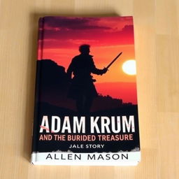 A striking book cover featuring the silhouette of a red-haired man holding a sword pointed to the ground, walking towards a hill at sunset