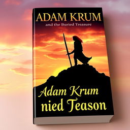A captivating book cover design featuring the silhouette of a red-haired man towering over a hill, holding a sword that is pointed downwards