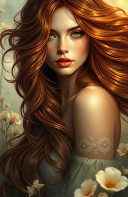 A luxurious, enchanting woman with flowing hair, inspired by the sensuality and imagery found in Charles Baudelaire's poetry