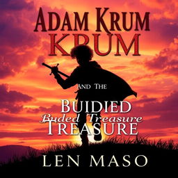 An evocative image showcasing the silhouette of a young man with curly red hair, holding a sword pointed toward the ground, as he makes his way to a hill during a stunning sunset