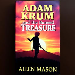 An eye-catching book cover featuring the silhouette of a guy with curly red hair, holding a sword pointed at the ground as he walks purposefully towards a hill at sunset