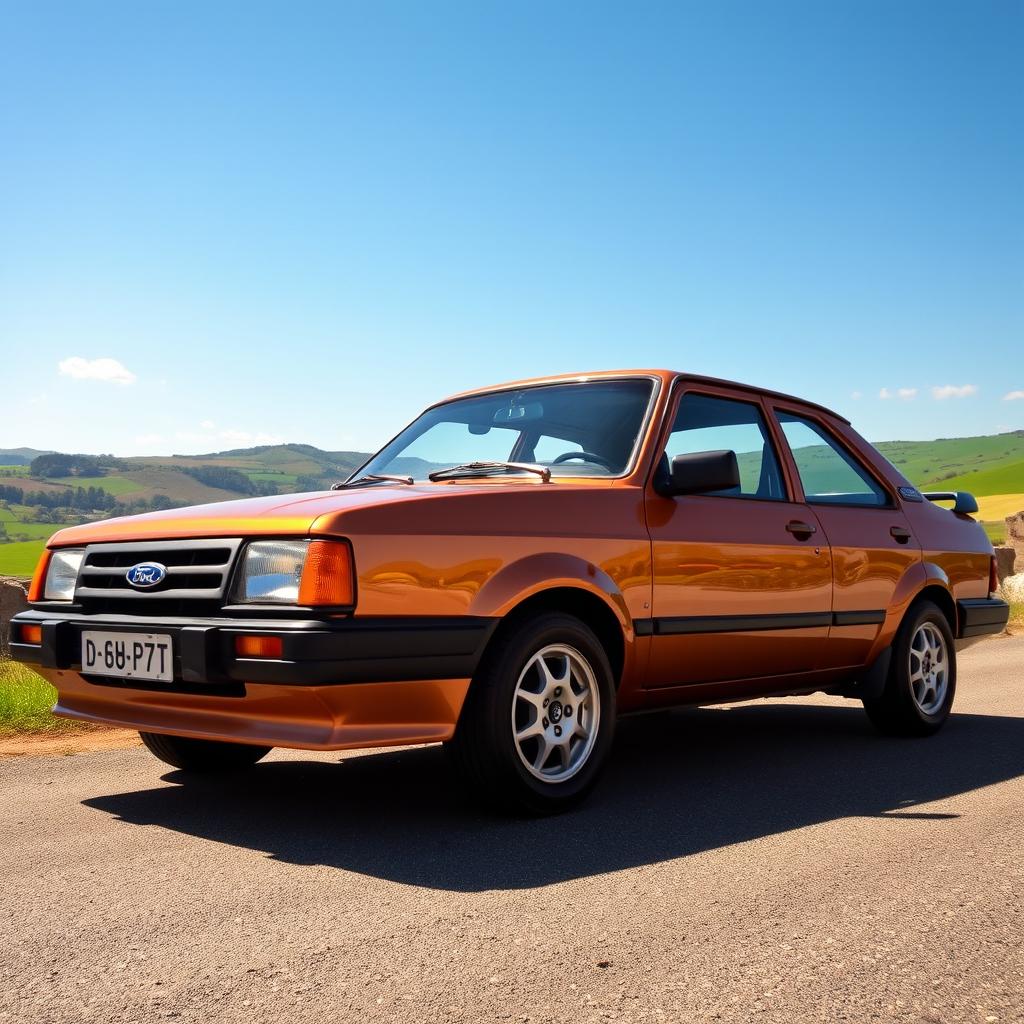 A classic 1988 Ford Escort GL, featuring a stunning combination of copper and black paint