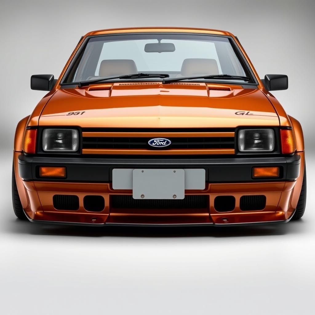 A front view of a 1988 Ford Escort GL that has been modified and tuned