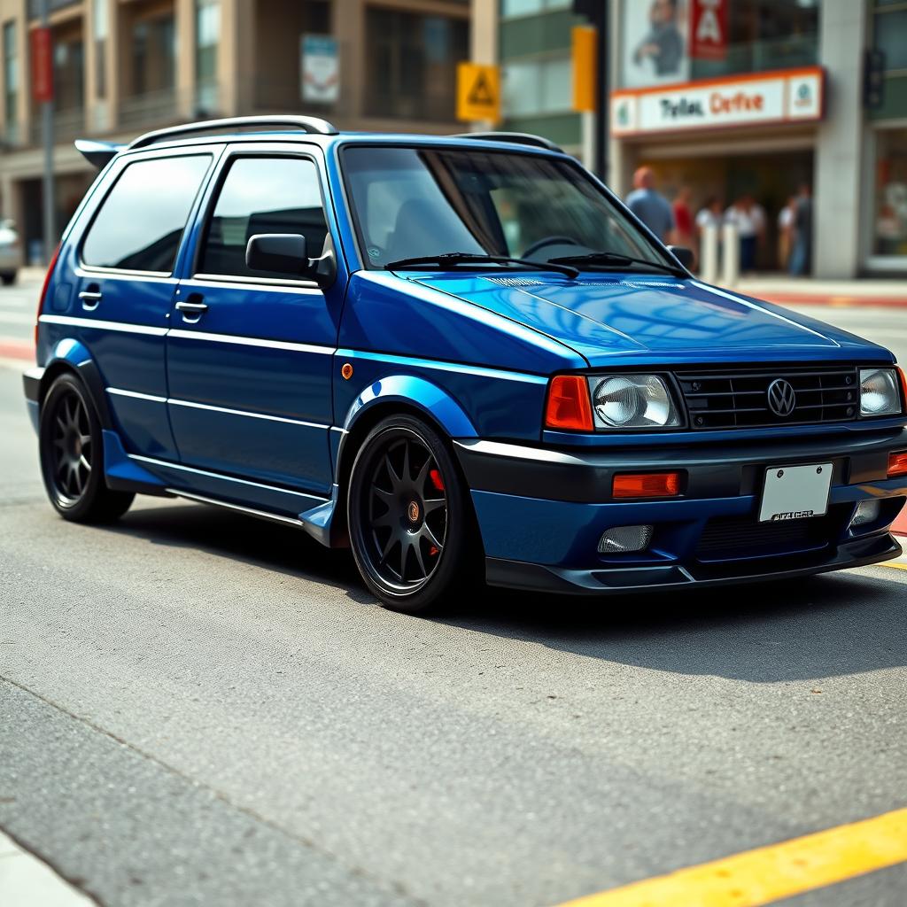 A modified 1997 VW Gol G2 in striking metallic blue, showcasing its tuned design
