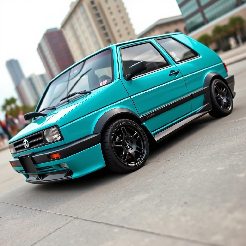 A 1997 Volkswagen Gol G2, beautifully tuned with a vibrant turquoise color