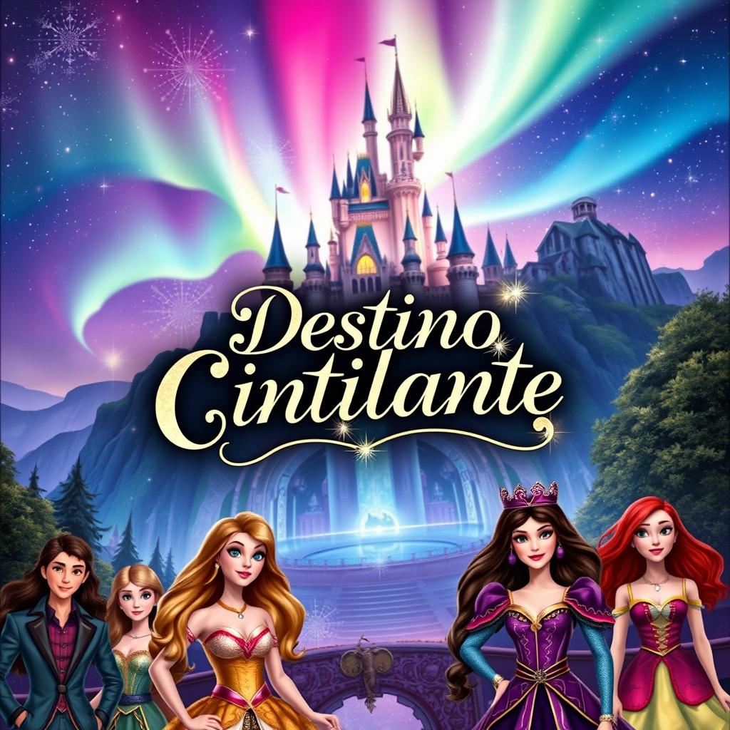 A captivating book cover for the story set in the Universe of Auradon from Disney's Descendants, titled 'Destino Cintilante'