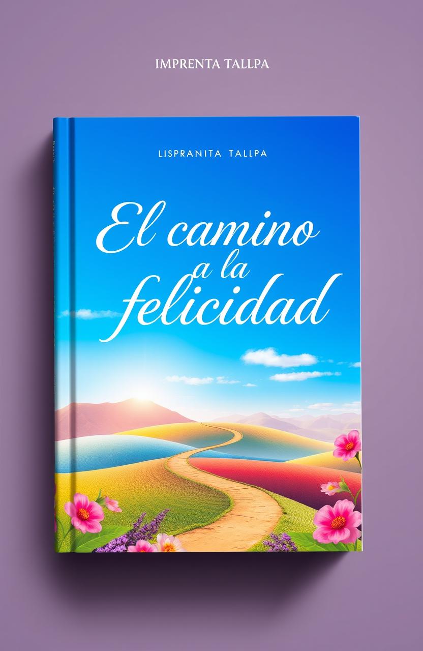 A beautifully designed book cover titled 'El camino a la felicidad' by Imprenta Tallpa, featuring a vibrant and optimistic color palette
