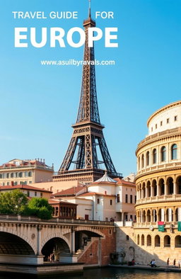 A comprehensive travel guide for beginners exploring Europe, featuring iconic landmarks such as the Eiffel Tower in Paris, the Colosseum in Rome, and the canals of Venice
