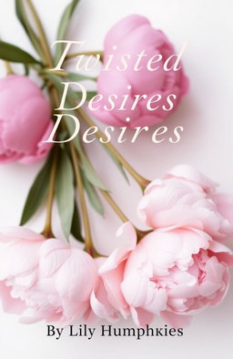 A book cover for 'Twisted Desires' featuring a beautiful, artistic arrangement of peony flowers, devoid of any human forms or faces