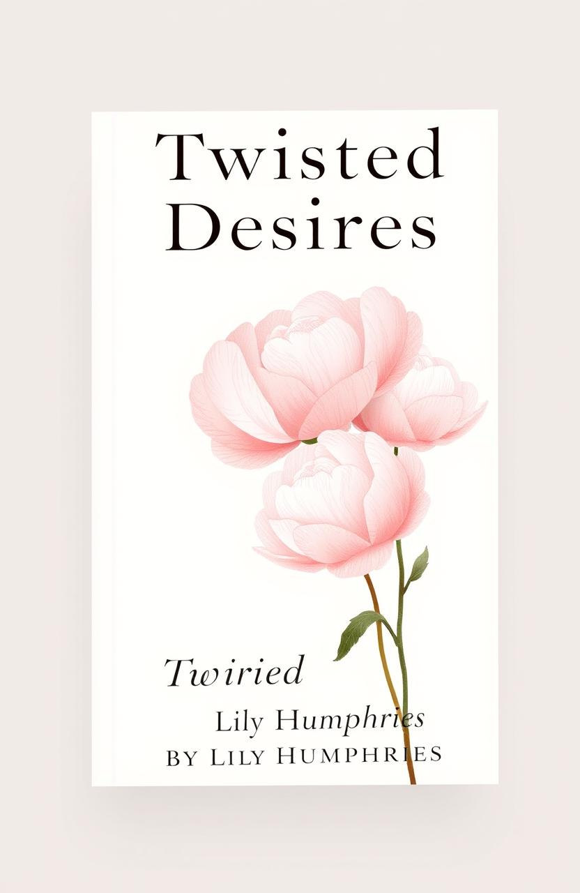 A book cover design titled 'Twisted Desires', featuring an artistic representation of peonies, the favorite flower of the characters