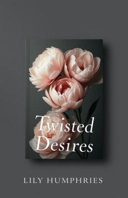 A captivating book cover design for "Twisted Desires" by Lily Humphries, featuring elegant, stylized peony flowers artistically arranged