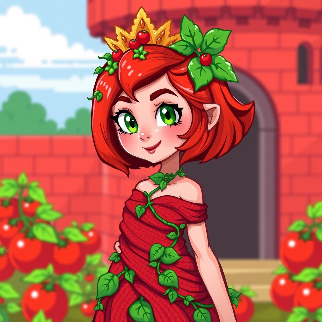 A 2D pixel art style character design of the Princess of the Tomato Kingdom