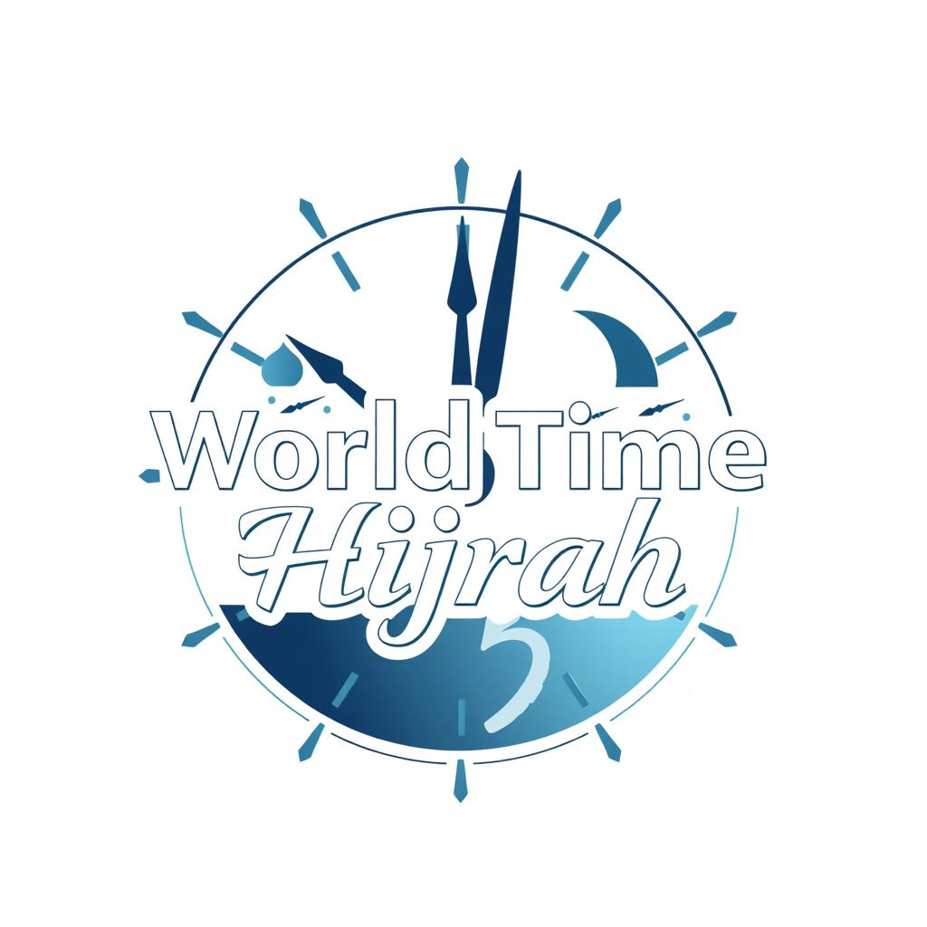 A logo design for 'World Time Hijrah', featuring a modern and artistic style that incorporates elements of time, such as clock hands or a globe