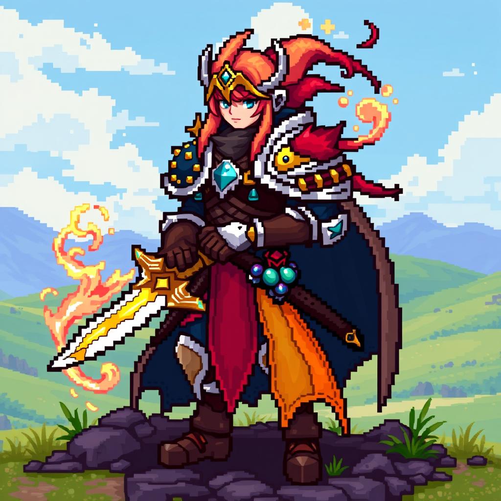 Epic Fantasy Warrior: Intricate Pixel Art Character Design
