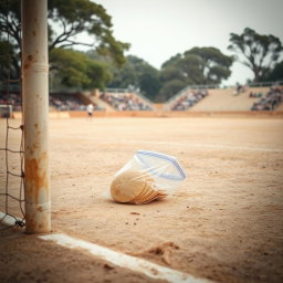 A dusty soccer field with a goalpost in the foreground