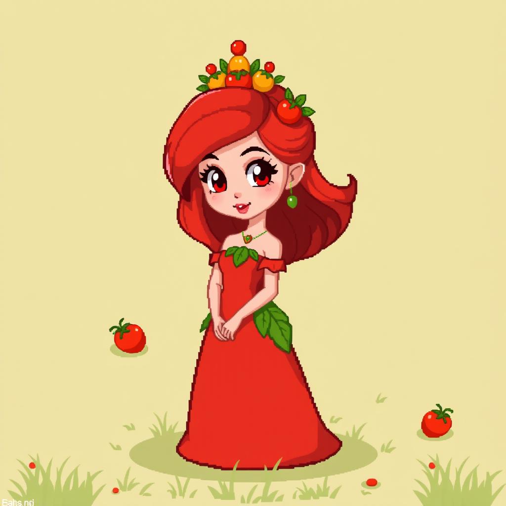 A sprite of a princess from the Tomato Kingdom in a 2D pixel art style