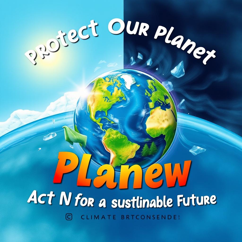 A vibrant and engaging poster promoting awareness of climate change, featuring a beautiful Earth surrounded by nature