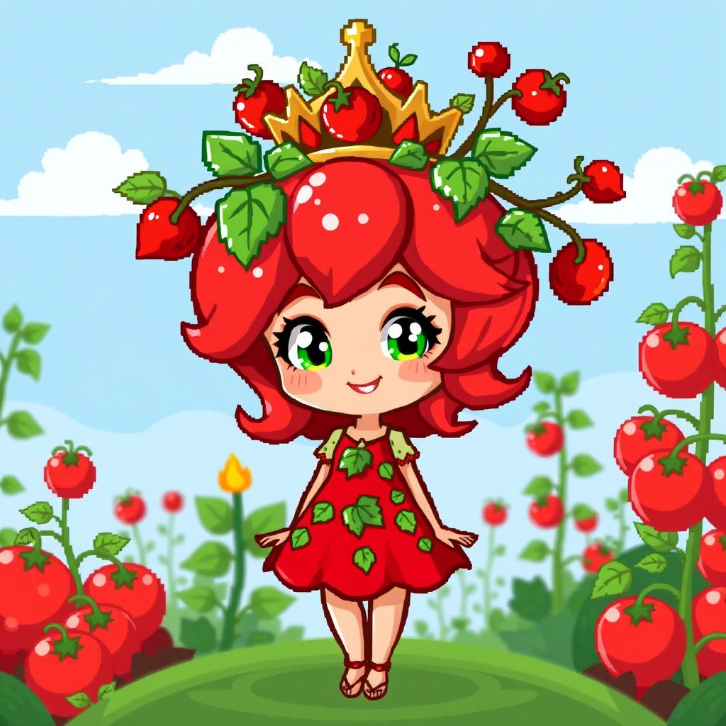 An expressive 24x24 pixel art character, the Princess of the Tomato Kingdom