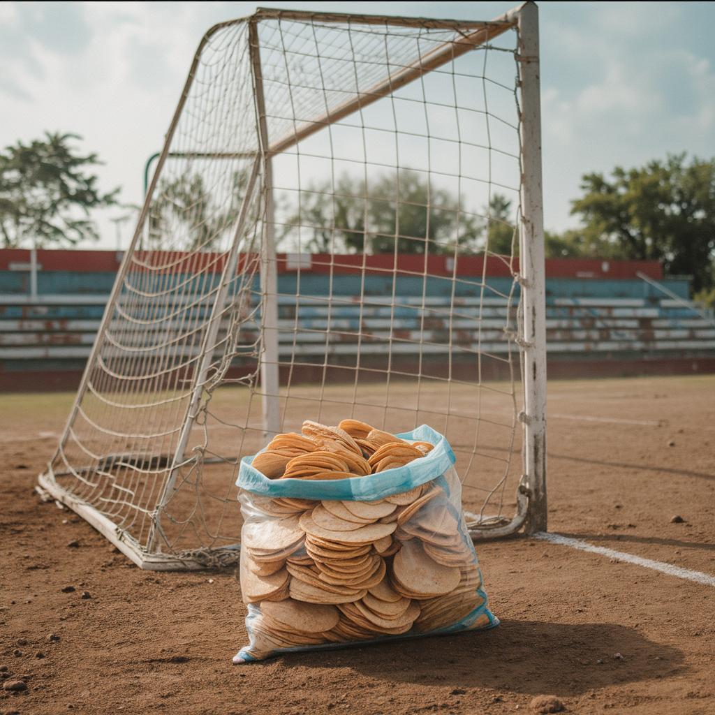 A dusty soccer field showcasing a goalpost on the side