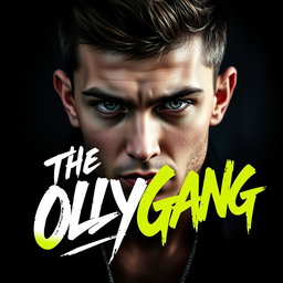 An edgy, close-up portrait of a male singer inspired by Olly Alexander, with sharp features and an intense expression, looking directly at the viewer