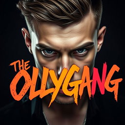 An edgy, close-up portrait of a male singer inspired by Olly Alexander, with sharp features and an intense expression, looking directly at the viewer