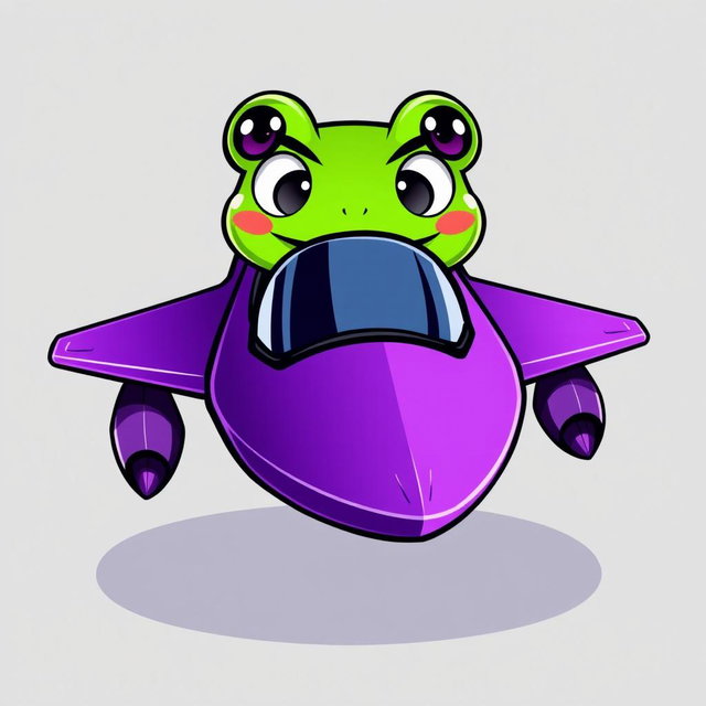 A young character inspired by Pepe the Frog, transformed into a sleek fighter jet, designed in a vibrant vector art style