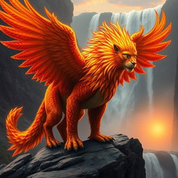A majestic mythical creature that is a combination of a mountain lion and a phoenix