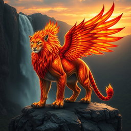 A majestic mythical creature that is a combination of a mountain lion and a phoenix