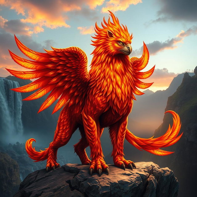 A majestic mythical creature that is a combination of a mountain lion and a phoenix