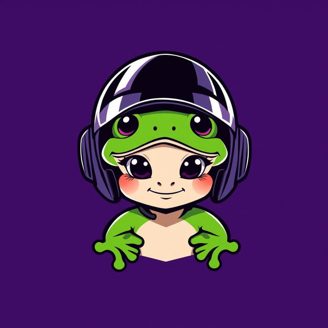 A logo design featuring a young character inspired by Pepe the Frog, wearing a fighter jet helmet