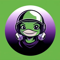 A logo design featuring a young character inspired by Pepe the Frog, wearing a fighter jet helmet