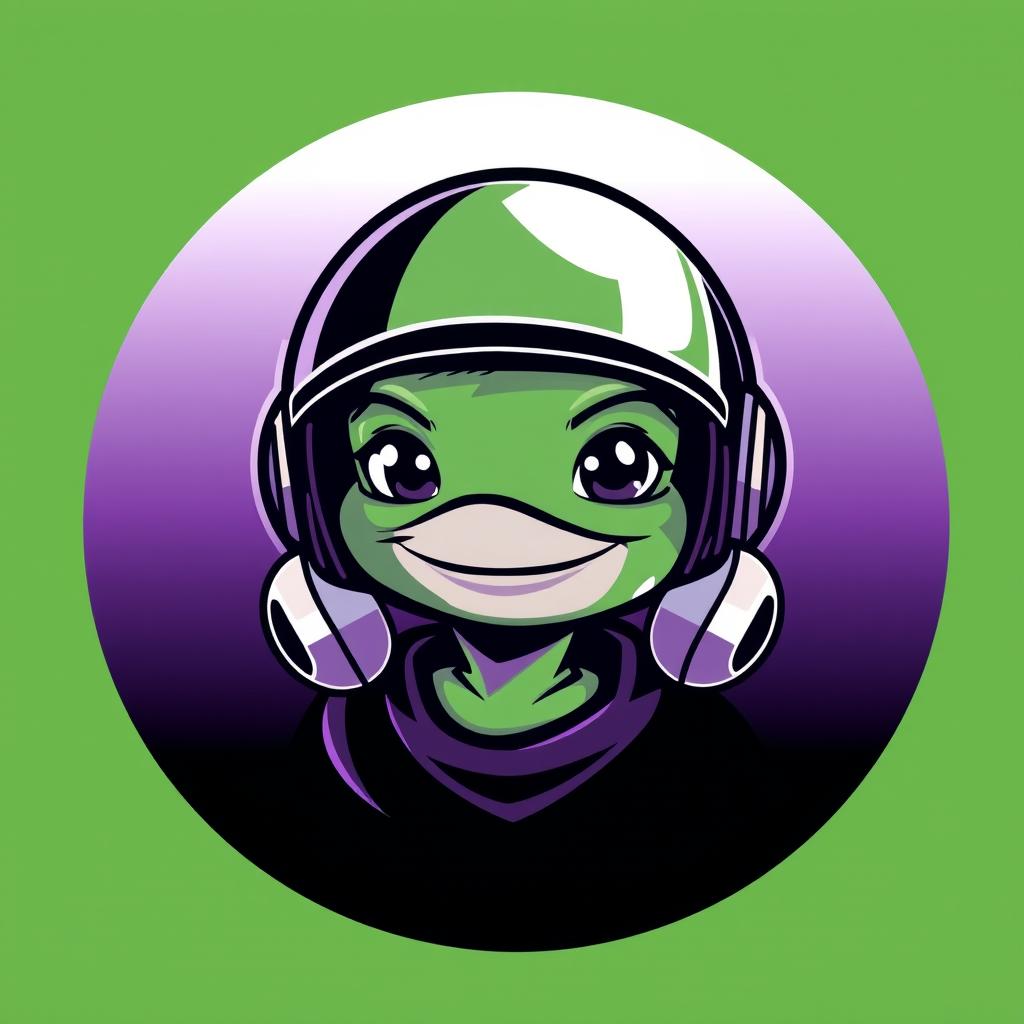 A logo design featuring a young character inspired by Pepe the Frog, wearing a fighter jet helmet