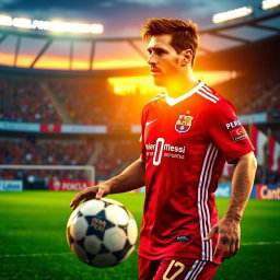 A digitally created image of Lionel Messi wearing the Universitario de Deportes jersey from Peru