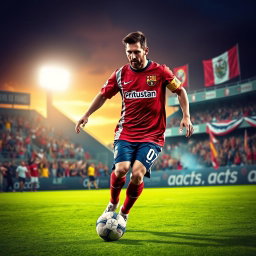 A digitally created image of Lionel Messi wearing the Universitario de Deportes jersey from Peru