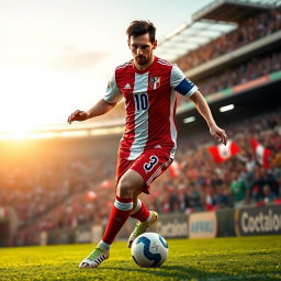 A digitally created image of Lionel Messi wearing the Universitario de Deportes (La U) jersey from Peru