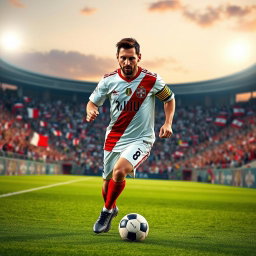 A digitally created image of Lionel Messi wearing the Universitario de Deportes (La U) jersey from Peru