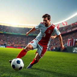 A digitally created image of Lionel Messi wearing the Universitario de Deportes (La U) jersey from Peru