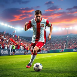 A digitally created image of Lionel Messi wearing the Universitario de Deportes (La U) jersey from Peru