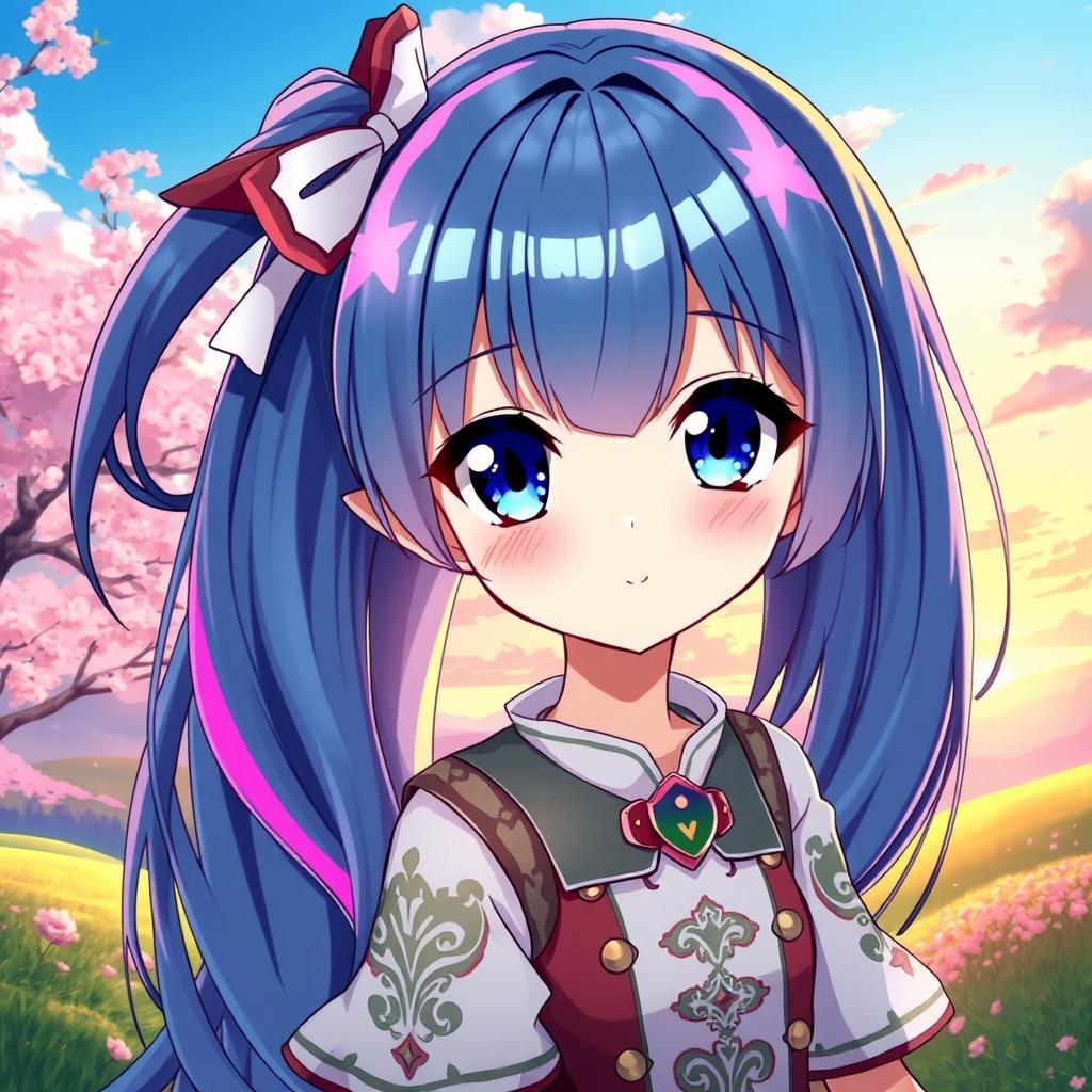 A stunning anime-style illustration of a girl with long flowing hair, adorned with vibrant colorful highlights