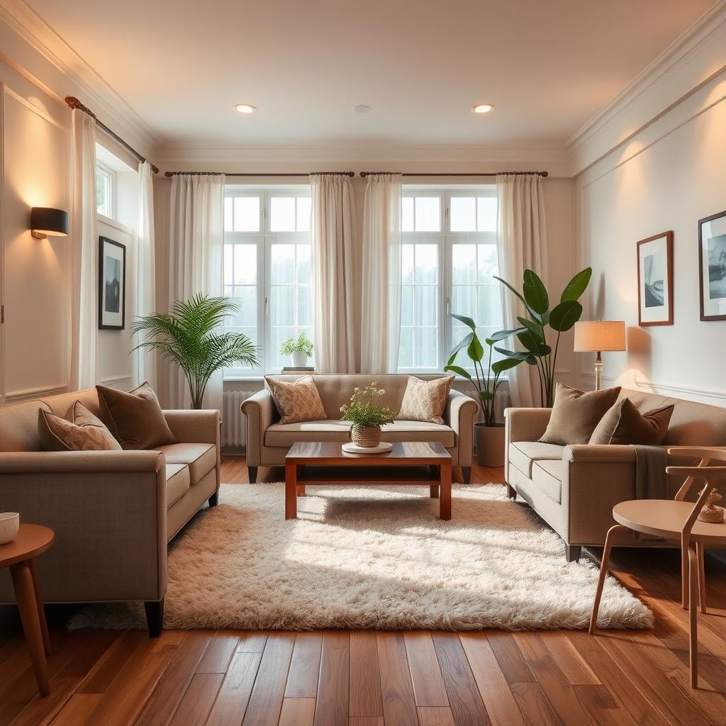 A cozy and inviting room interior, featuring elegant furniture placed perfectly