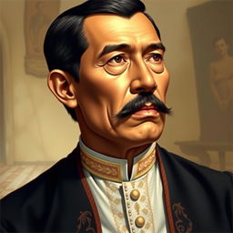 A realistic portrait of José Rizal, the Filipino nationalist and revolutionary leader