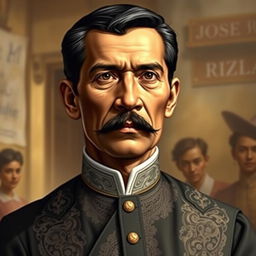 A realistic portrait of José Rizal, the Filipino nationalist and revolutionary leader