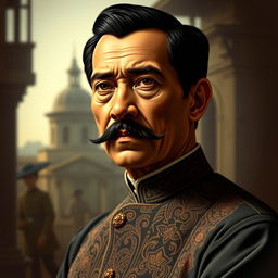 A realistic portrait of José Rizal, the Filipino nationalist and revolutionary leader