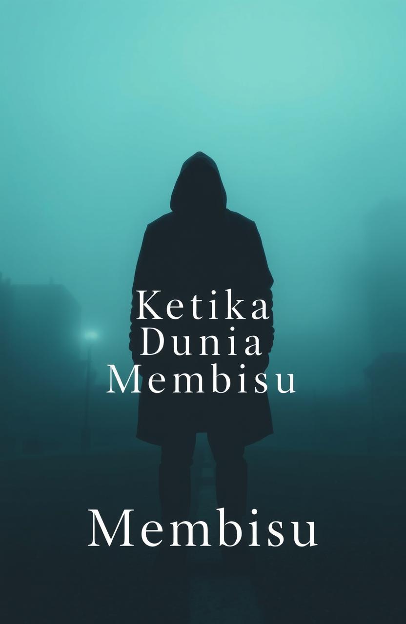 A solitary figure standing on an empty, mist-covered street, creating a mysterious and melancholic atmosphere