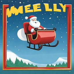 Santa Claus in his sleigh soaring over a sign that boldly says 'Welly', styled in the manner of the Hollywood sign, with a large Santa hat neatly set atop it.