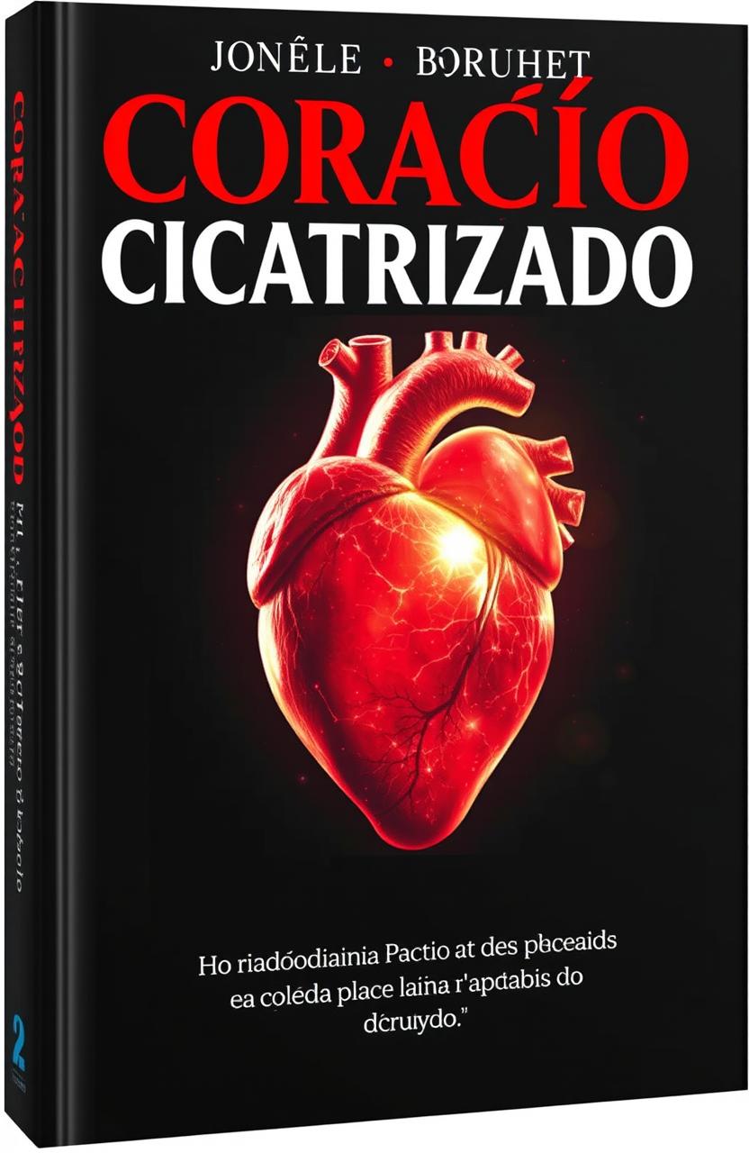 A realistic heart placed prominently in the center of a book cover, with the title 'Coração Cicatrizado' written in large, bold letters above it