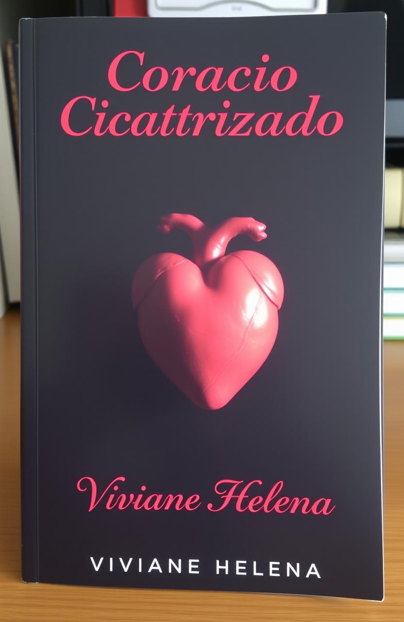 A realistic heart positioned at the center of a book cover, with the title 'Coração Cicatrizado' written in vibrant red letters