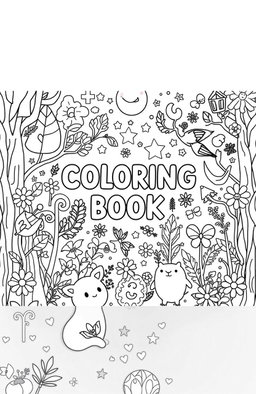 A collection of whimsical and fun coloring book pages featuring intricate designs such as magical forests, adorable animals, travel scenes, and fantasy worlds